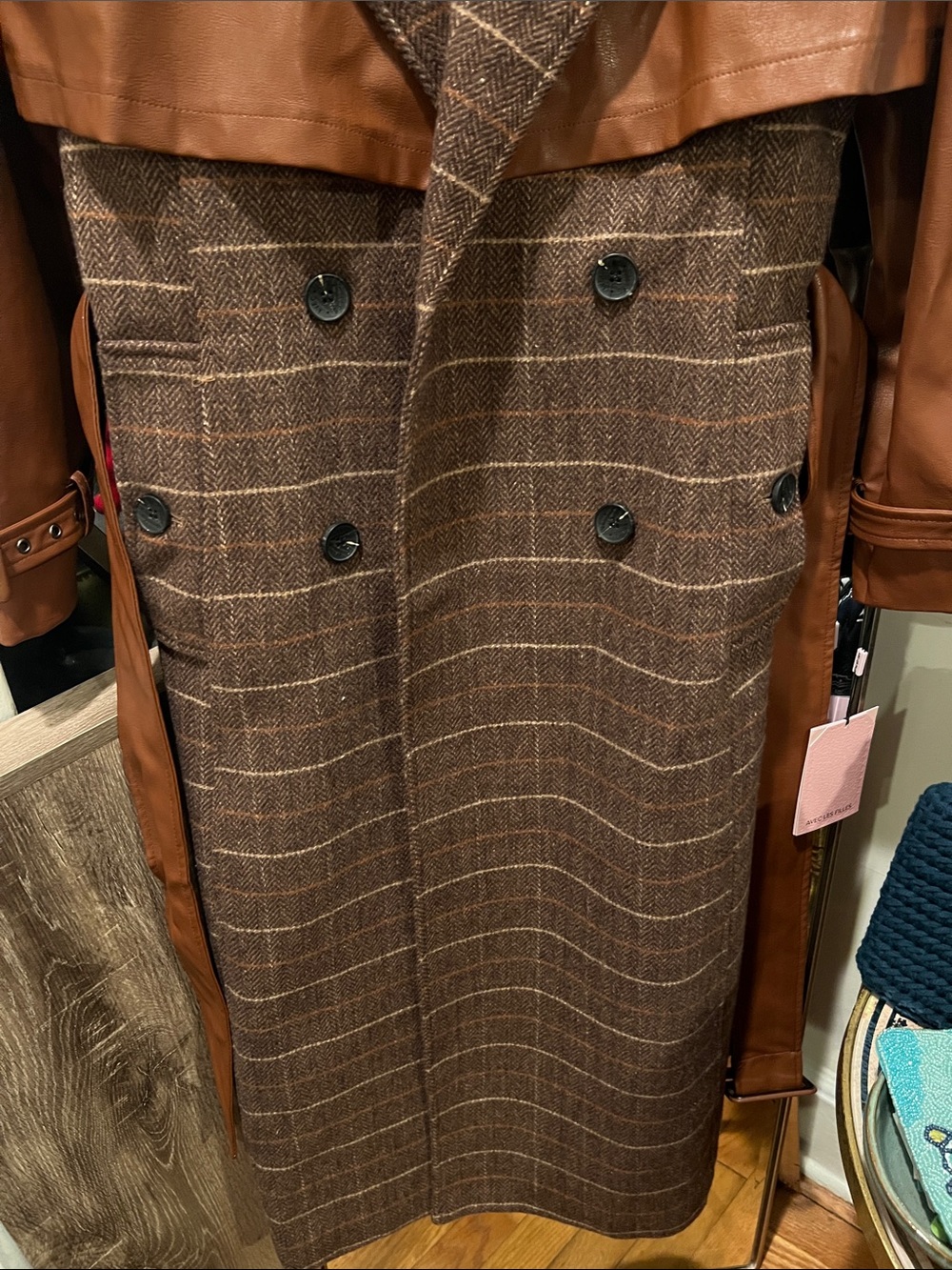 Avec Les Filles Brown Mixed-Media Trench Coat NWT - Picture 3 of 16